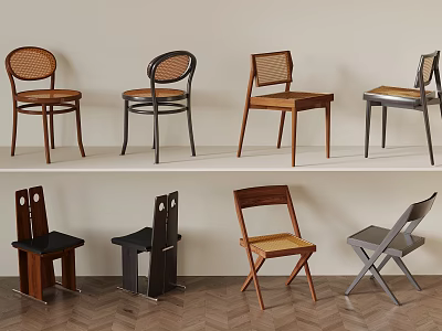 Stylish Leisure Chairs Featuring Various Designs Wooden Rattan And Foldable Styles In Black Brown Gray 3d model