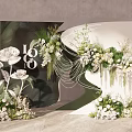 Elegant Wedding Decoration With White Flowers Greenery Beaded Chains And LOGO Backdrop 3d model