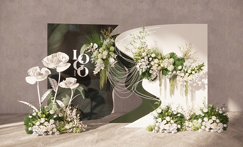 Modern White and Green Wedding Welcome Area 3d model