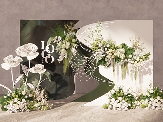 Modern White and Green Wedding Welcome Area 3d model