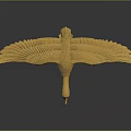 Golden Duck in Flight with Outstretched Wings Against Dark Background