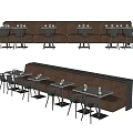 Modern Public Seating With Long Bench And Dining Tables For Cafes 3d model