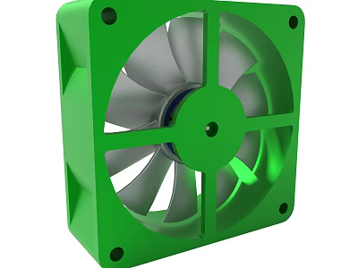 Cooling Fan Design With Green Housing And Rotating Gray Blades 3d model