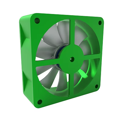 Cooling Fan Design With Green Housing And Rotating Gray Blades 3d model