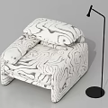 Modern Single Sofa With White Gray Marble Pattern And Black Floor Lamp 3d model