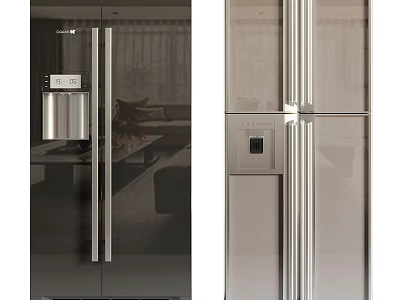 Modern Side by Side French Door Refrigerators With Water Dispenser Digital Display Black Silver Design 3d model