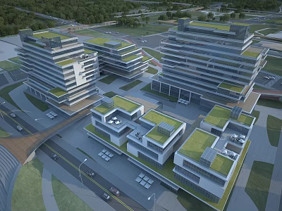 Modern Industrial Factory Building With Multi Storey Green Roof And Surrounding Landscape 3d model