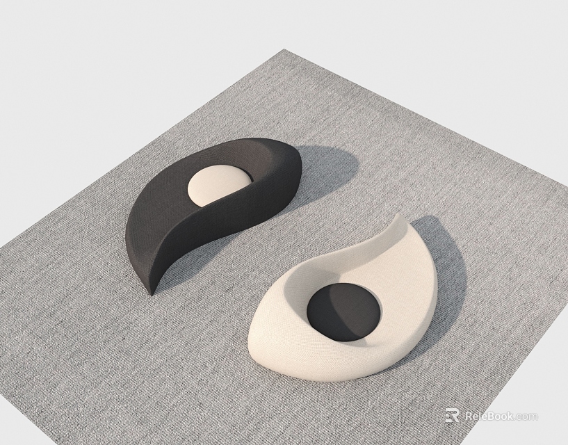 Modern Leisure Sofa Set With Black And White Curved Design On Gray Carpet 3d model 