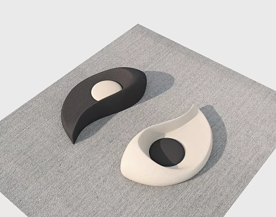 Modern Leisure Sofa Set With Black And White Curved Design On Gray Carpet 3d model