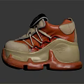 White And Orange High Top Shoes With Chunky Sole Velcro Straps And Layered Design Details
