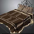 Bedroom Bed With Brown Bedding White Line Pattern Black Iron Headboard And Chevron Pillows