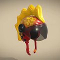 Red Helmet Featuring Yellow Flame Decoration Honeycomb Texture Black Visor And Red Straps