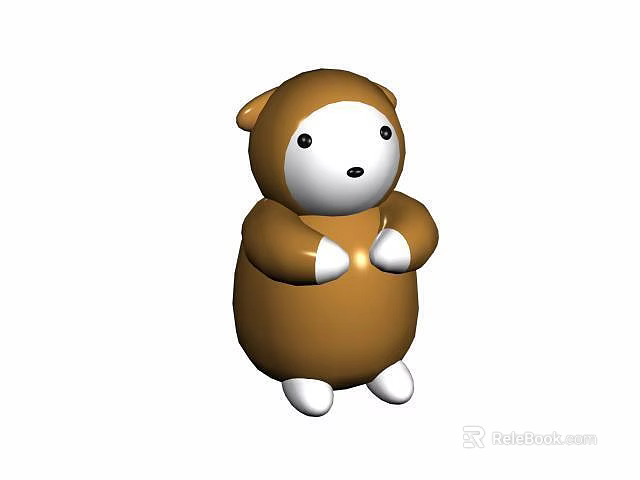 Brown White Round Bear Stuffed Toy With Cute Face And Soft Paws 3d model 