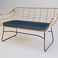 Modern Wire Mesh Lounge Chair With Blue Cushion And Metal Frame