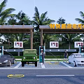 Solar Powered Charging Station with Canopy Multiple Cars Charging Piles and Trees