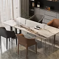Elegant Modern Dining Table Set With Marble Top Gray Brown Chairs And Kitchen Cabinets 3d model