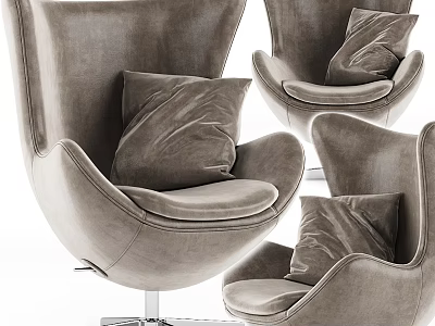 Taupe Velvet Leisure Chairs With Curved Design And Plush Accent Pillows 3d model