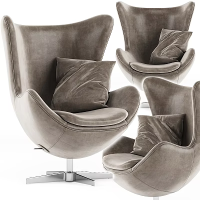 Taupe Velvet Leisure Chairs With Curved Design And Plush Accent Pillows 3d model