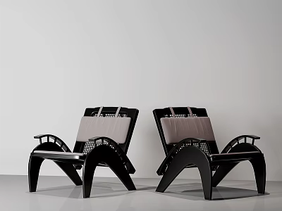 Two Modern Lounge Chairs With Black Frame Gray Cushion And Woven Backrest 3d model