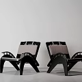 Two Modern Lounge Chairs With Black Frame Gray Cushion And Woven Backrest 3d model