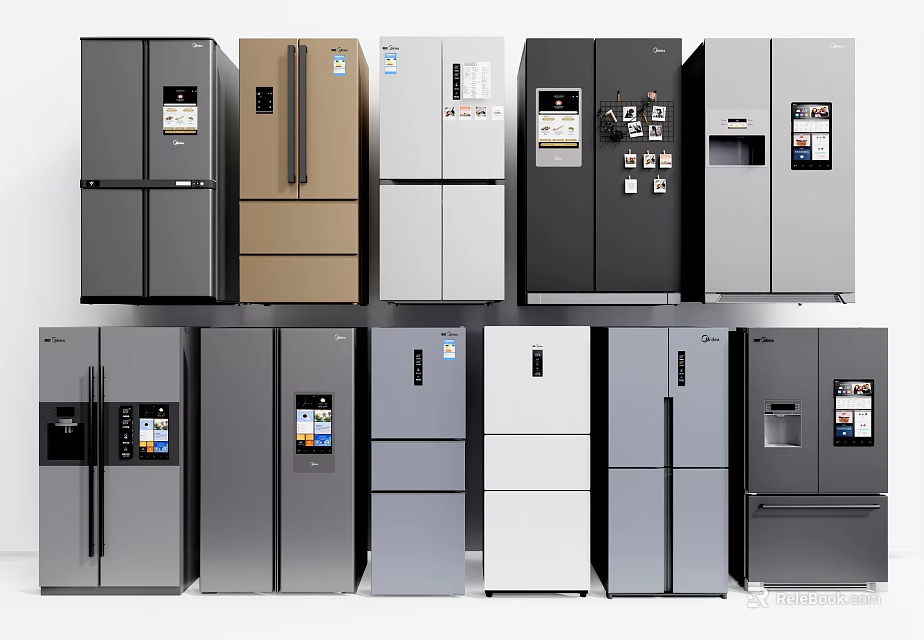 Multiple Modern Refrigerators In Various Styles And Different Colors On 3d model 