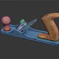 Classic Vintage Wooden Plane with Smooth Wooden Handles and Blue Metal Base