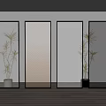 Modern Room Dividers With Frosted Glass Gradient Grid Patterns And Potted Plant