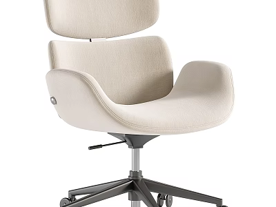 Modern Minimalist Beige Office Desk and Chair Set with Armrests Swivel Base and Wheels 3d model