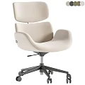 Modern Minimalist Beige Office Desk and Chair Set with Armrests Swivel Base and Wheels
