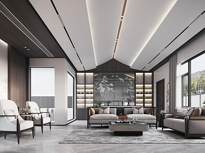 Modern Luxury Living Room Interior Design With Elegant Sofas Coffee Table And Ambient Lighting 3d model