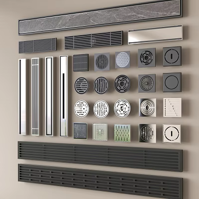 Various Metal Vent Grilles With Different Shapes And Patterns On 3d model