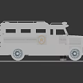 White Electric Toy Armored Vehicle Style Car Model With Blue Wheels On Gray Textured Platform