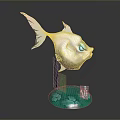 Colorful Decorative Fish Figurine With Blue Base And Green Seaweed Stones