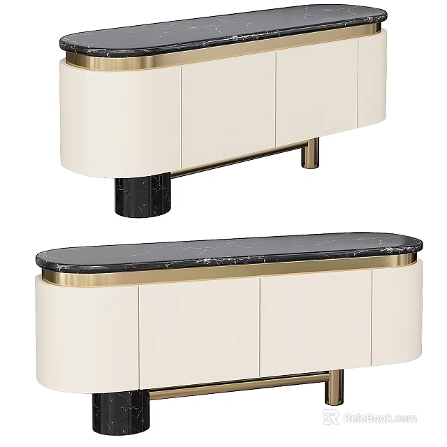 Modern Display Cabinet With White Cabinetry Gold Frame And Black Marble Top 3d model 