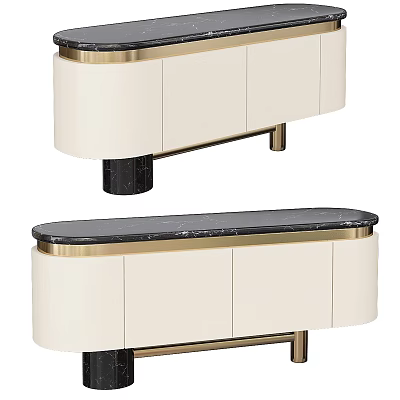 Modern Display Cabinet With White Cabinetry Gold Frame And Black Marble Top 3d model