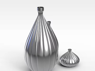 Decorative Silver Balloons With Vertical Stripes In Different Sizes For Party Decoration 3d model