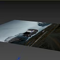 Vintage Car Driving Through Snowy Mountains And Glacier In Open Landscape