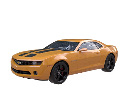 Yellow Sports Car with Black Stripes Two Door Exterior Design and Black Wheels 3d model