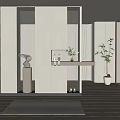 Modern Luxury Shoe Cabinet In Entryway With Mirror Ambient Lighting And Decorative Plants