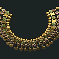 Ornate Gold Necklace With Emerald and Amethyst Stones and Round Pendants Design