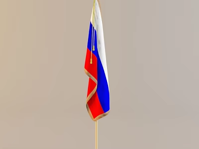 Russian National Flag Featuring Blue White Red Stripes Wavy Design With Golden Pole And Tassel 3d model