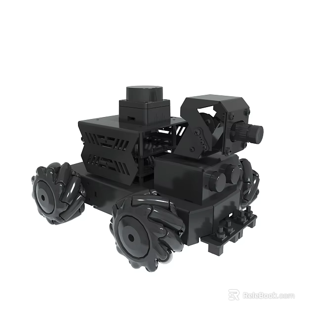 Detailed Black Mechanical Robot With Large Wheels And Camera Mounted Structure 3d model