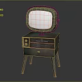 Vintage Retro Television Set On Green Brown Cabinet With Drawers Buttons And Legs