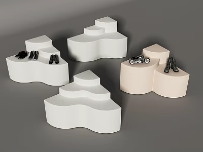 Modern Display Shelves With Various Shapes In White And Beige For Shoes And Toys 3d model