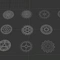 Various Metal Gears With Different Designs On Black Background 3d model