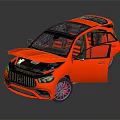 Red Sporty SUV Featuring Open Doors Red Interior Front Grille And Headlights
