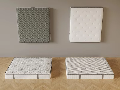 Green Chevron White Dot Pattern Mattresses Wall Mounted and Textured White on Wooden Floor 3d model