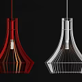 Modern Red Pendant Lights With Stylish Striped Conical Illuminated Structure Design 3d model