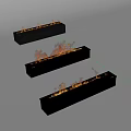 Modern Black Linear Fireplace Design With Burning Flames For Interior Decor 3d model