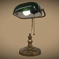Green Shade Table Lamp Furniture With Brass Base And Chain Switch